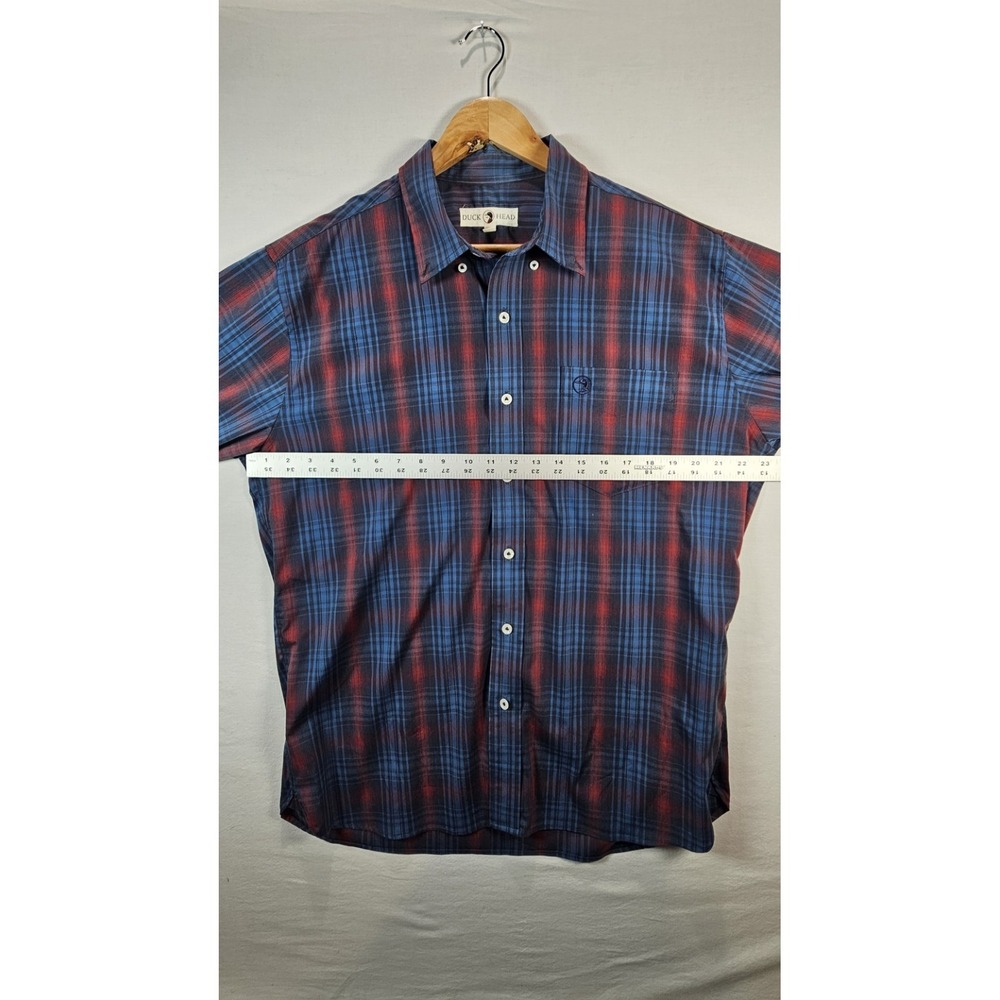 Duck Head Mens Large Plaid Button Down Shirt Blue Red Cotton Casual - Picture 5 of 6